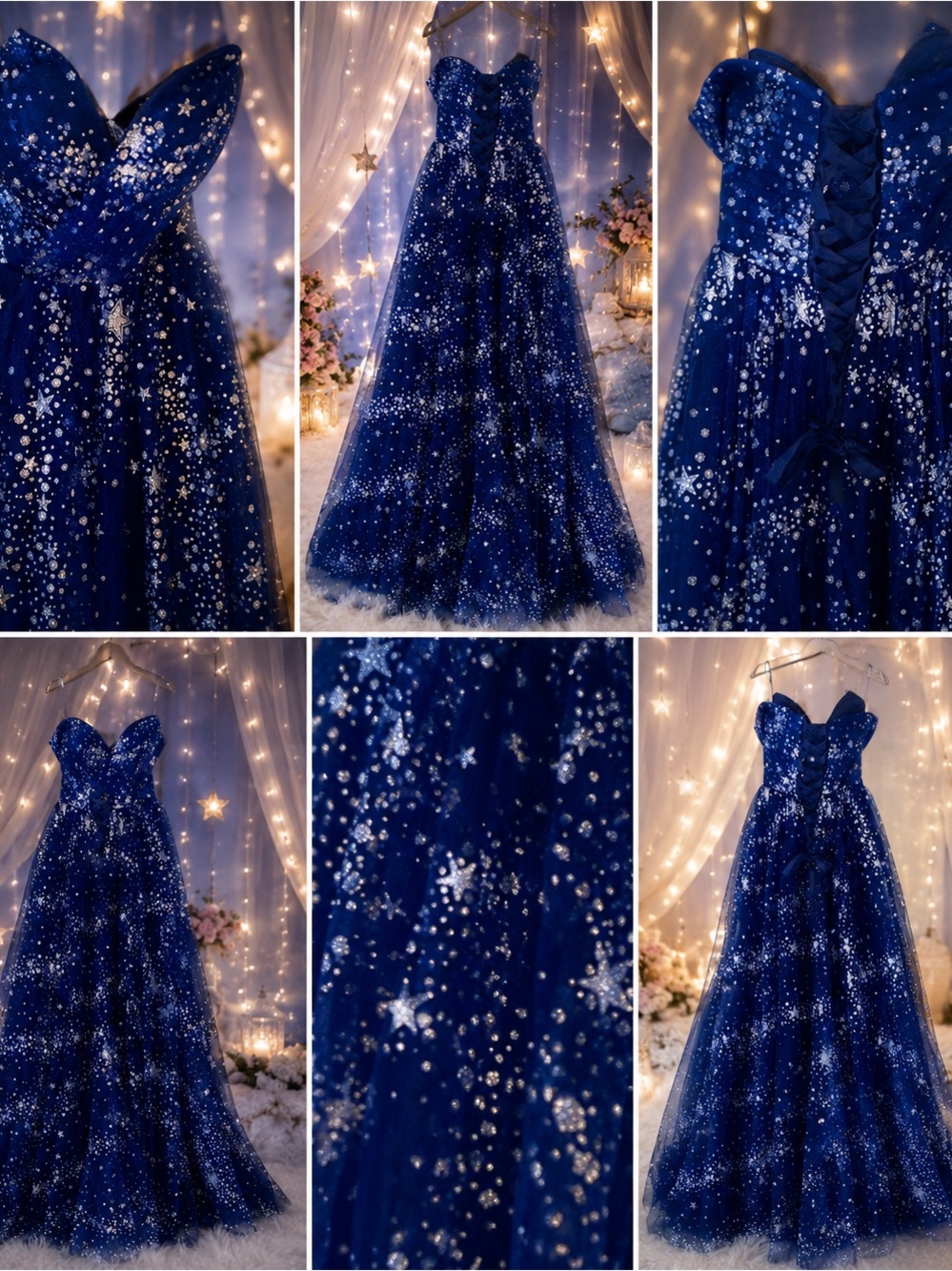 Navy Celestial Star Corset Ball Gown Prom Dress